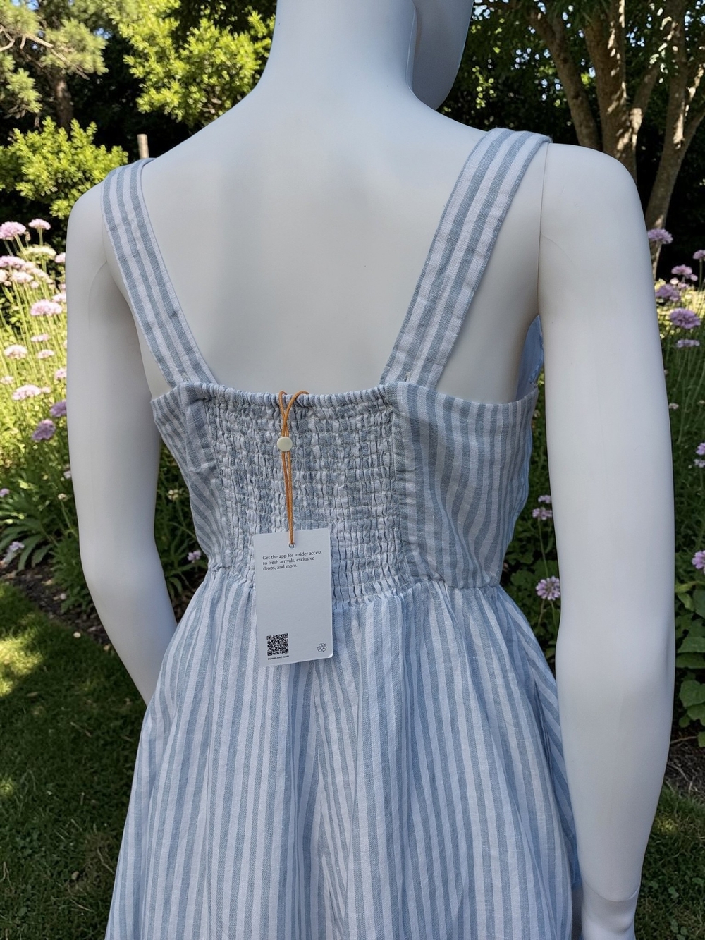 Quince 100% European Linen Fit & Flare Midi Dress Sky Blue Mariner Stripe S NWT - Picture 6 of 16